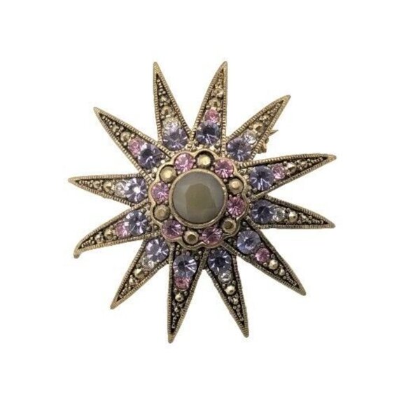 Vintage Monet Gold Tone Atomic Sun Starburst MCM Large Pin Brooch 2" - Picture 4 of 14
